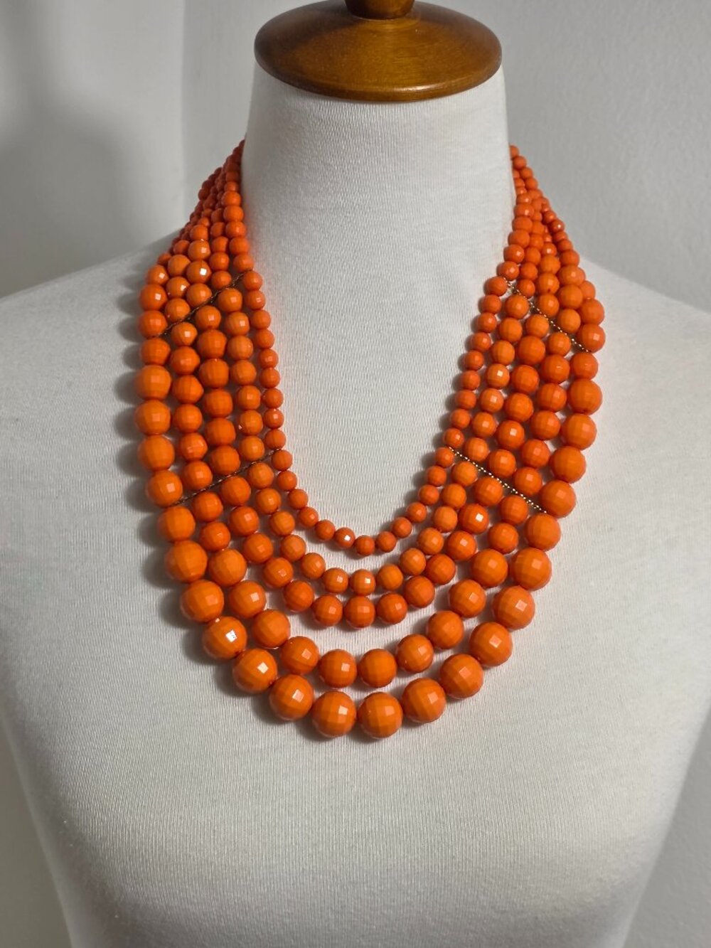 Vibrant Orange Multi-Strand Beaded Bib Necklace Graduated Layers